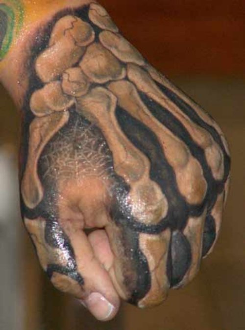 Grey Ink Hand Skeleton Tattoo