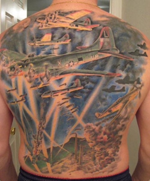 Harley Airplane Tattoo On Back Body