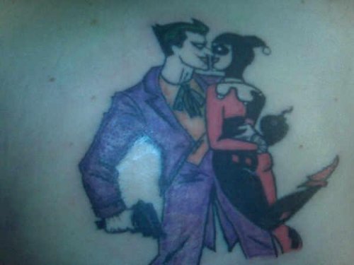 Joker And Harley Quinn Tattoo On Man Chest