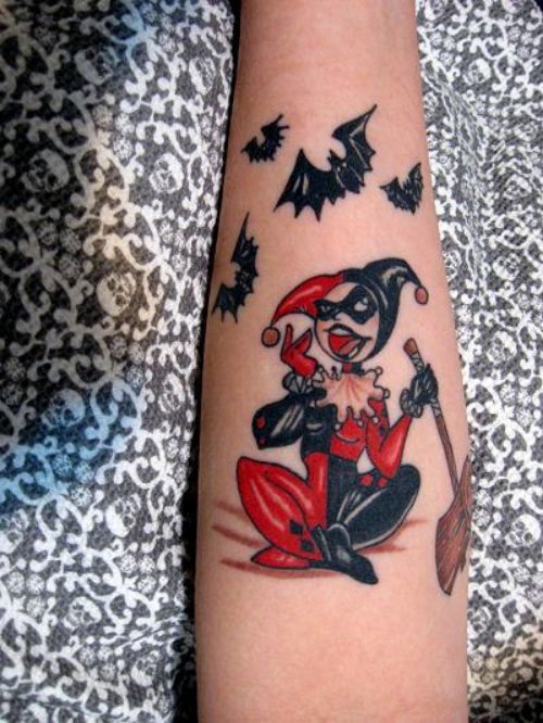 Flying Bats And Harley Queen Tattoo