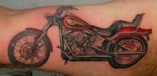 Red Harley Davidson Bike Tattoo On Inner Bicep