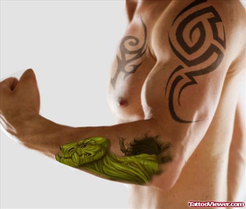 Tribal Hawaiian Tattoo On Left Half Sleeve