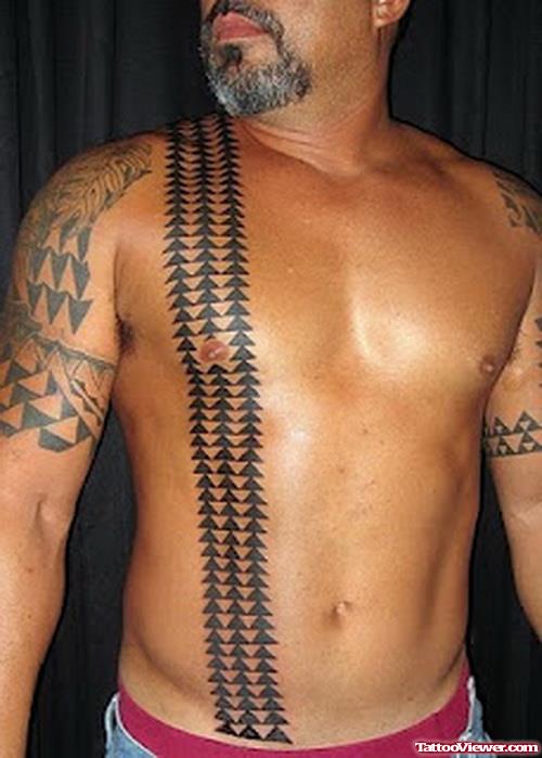 Hawaiian Tattoo On Man Chest