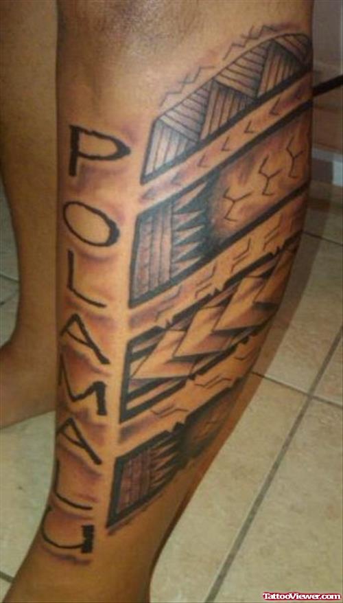 Amazing Polamalu Hawaiian Tattoo On Leg