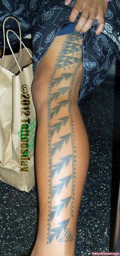 Beautiful Hawaiian Tattoo On Left Leg