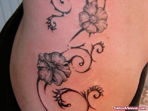 Amazing Grey Ink Hawaiian Tattoo On Back
