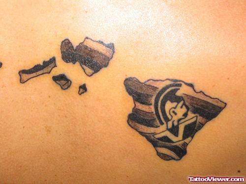 Grey Ink Hawaiian Tattoo On Back