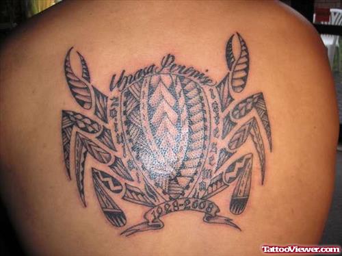 Grey Ink Hawaiian Crab Tattoo On Back