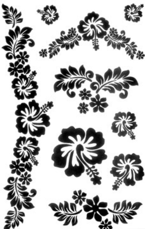 Black Ink Hawaiian Flowers Tattoos Designs