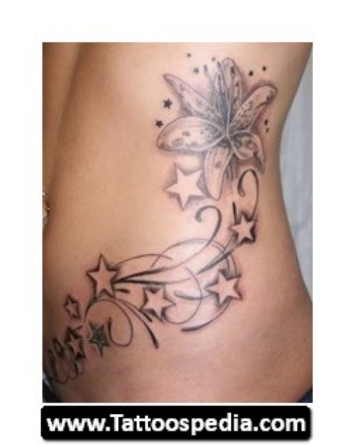 Hawaiian Stars Tattoo and Flower Tattoo On Side Rib