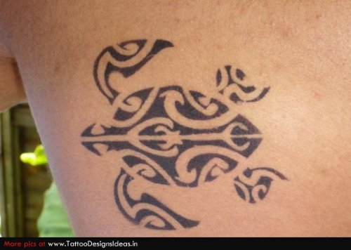 Black Ink Tribal Turtle Hawaiian Tattoo