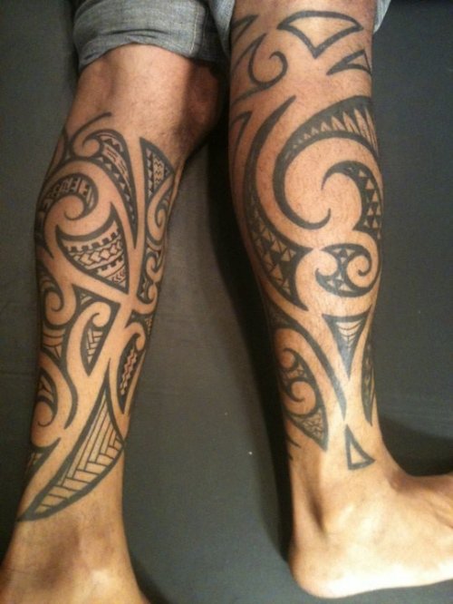 Amazing Tribal Hawaiian Leg Tattoos