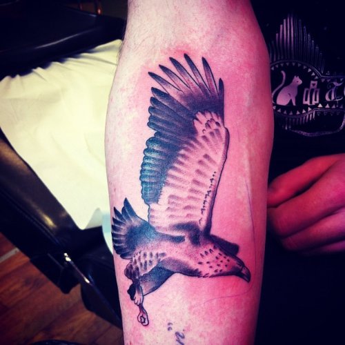 Right Arm Flying Hawk Tattoo
