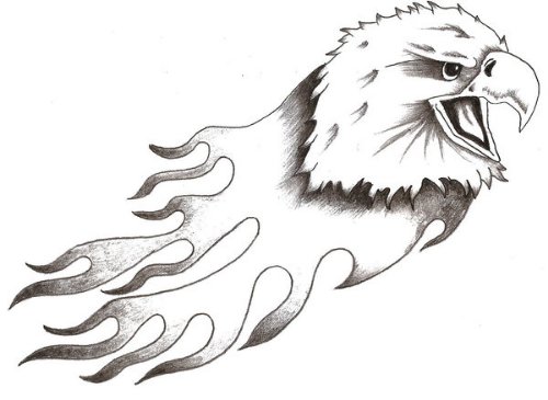 Flaming Hawk Head Tattoo Design