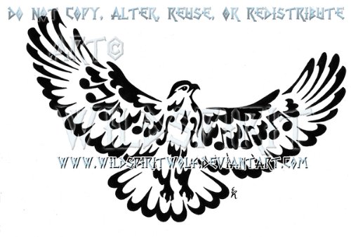 Black Ink Hawk Open Wings Tattoo Design