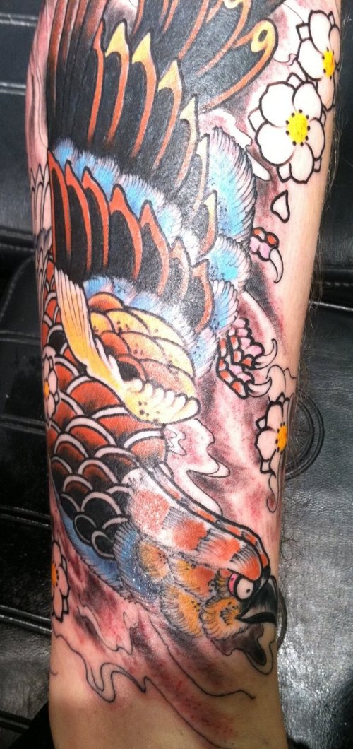 Japanese Colored Hawk Tattoo