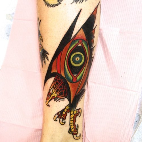 Colored Ink Hawk Tattoo