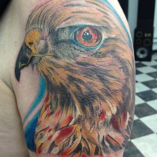 Left Shoulder Hawk Head Tattoo