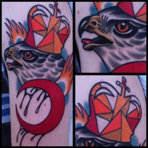 Moon And Hawk Crown Head Tattoo Picture