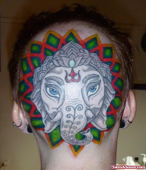 Grey Ink Ganesha Head Tattoo