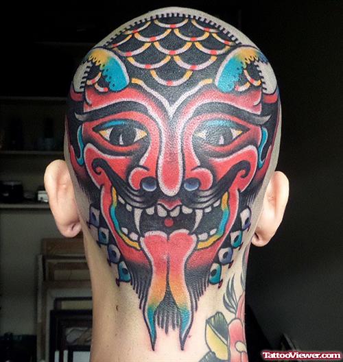 Colored Devil Head Tattoo For Men