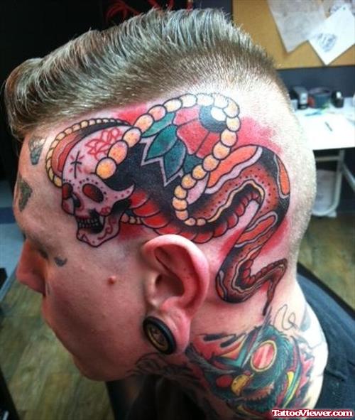 Awesome Colored Traditional Head Tattoo For Men