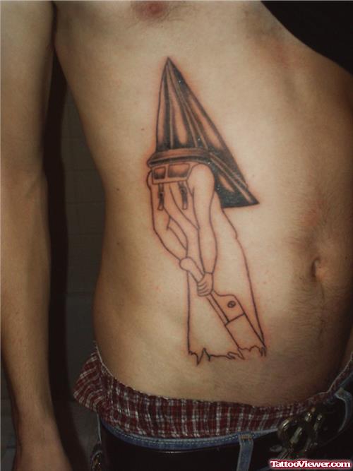 Grey Ink Pyramid Side Rib Tattoo