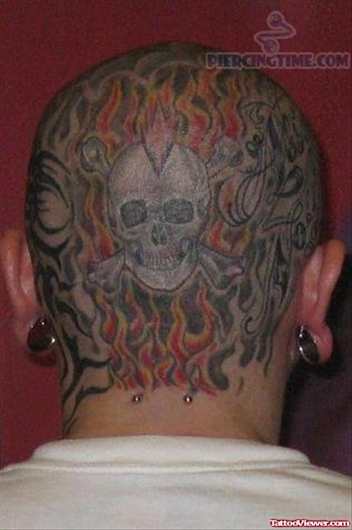 Flaming Skull Tattoo On Head