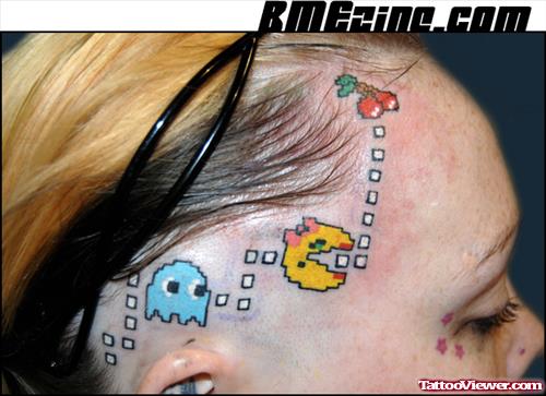 Colored Pacman Head Tattoo