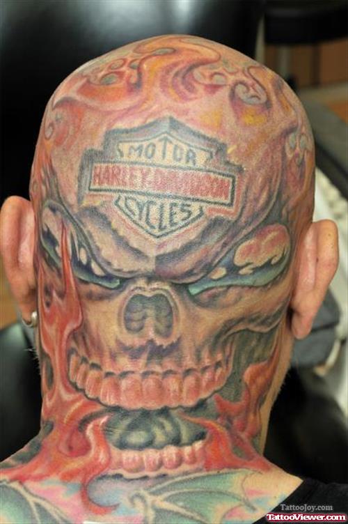 Harley Davidson Back Head Tattoo