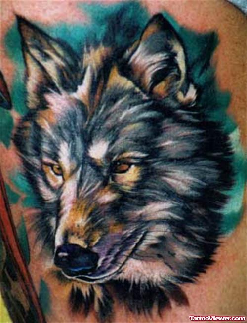 Colored Wolf Head Tattoo