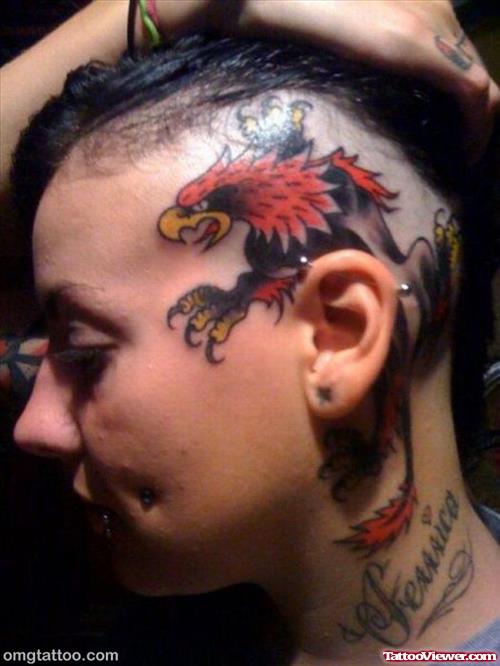 Color Ink Head Tattoo For Girls