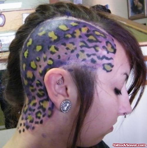 Colored Leopard Print Head Tattoo For Girls