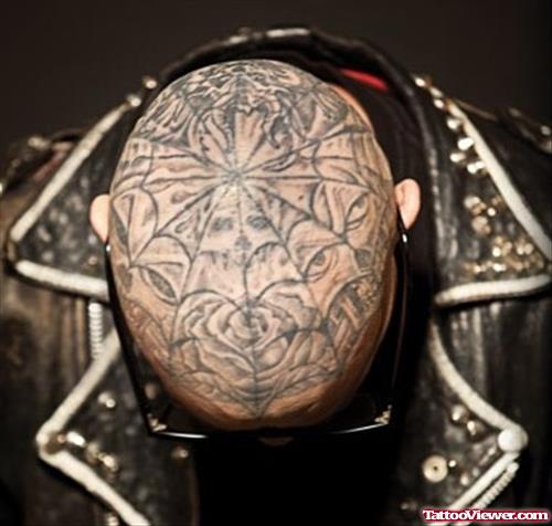 Attractive Grey Ink Head Tattoo