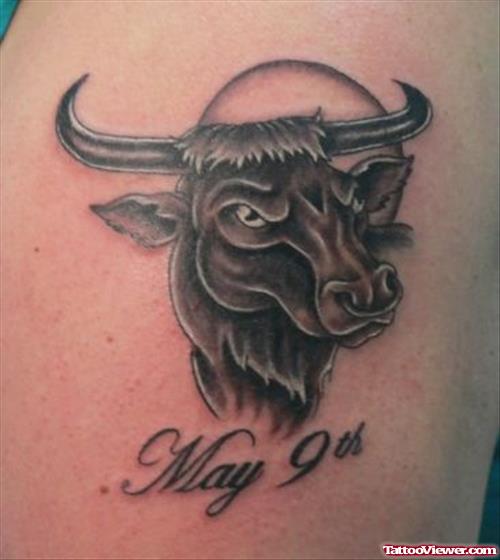 Memorial Grey Ink Bull Head Tattoo