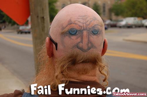 Funny Face Back Head Tattoo