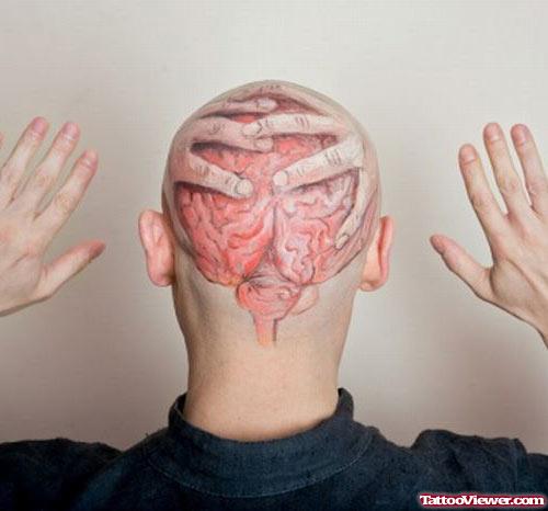 Color Ink Brain Head Tattoo