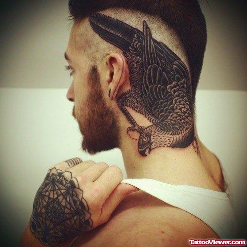 Amazing Grey Ink Bird Head Tattoo