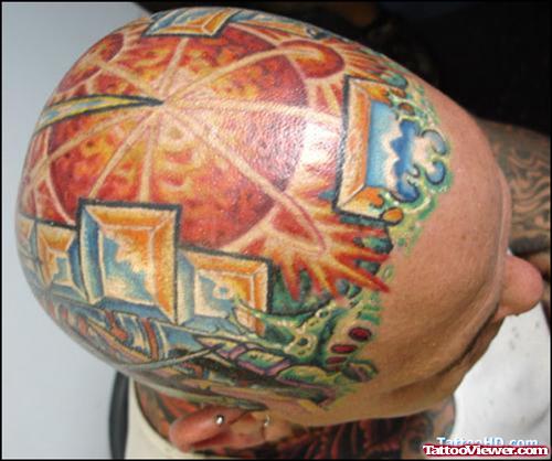 Amazing Colored Biomechanical Head Tattoo