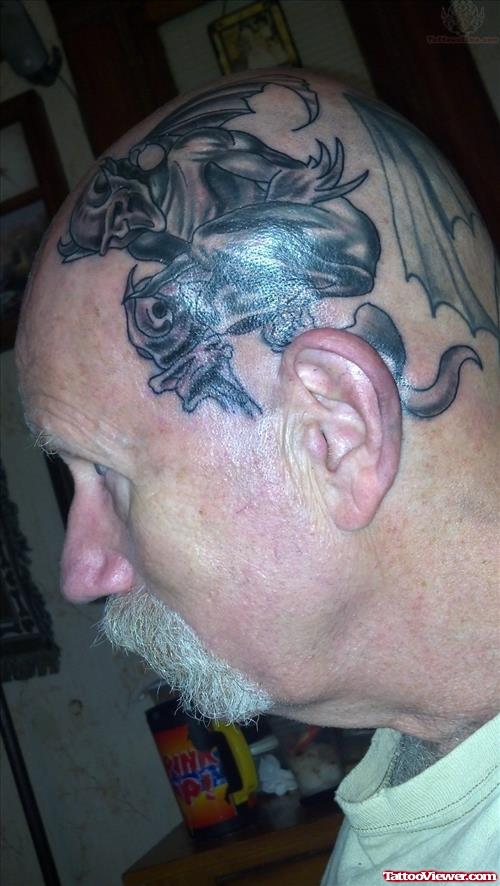 Grey Ink Demon Head Tattoo For Men