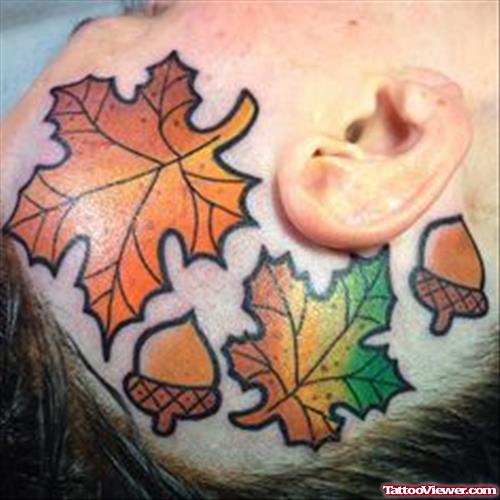 Colored Maple Leaves Head Tattoo