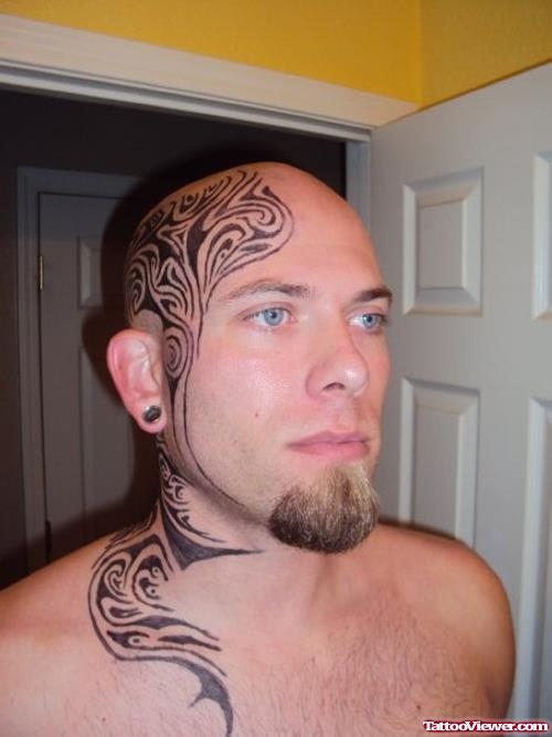 Awful Black Tribal Head Tattoo For Men