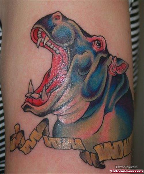 Banner And Hippo Head Tattoo