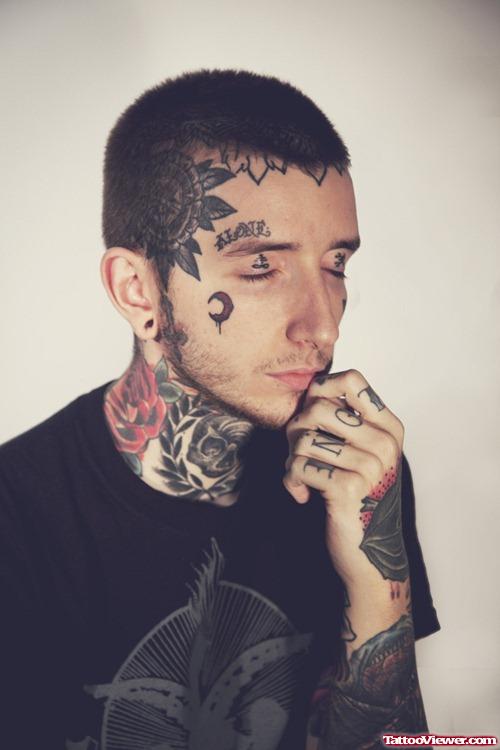 Grey Ink Flower Head Tattoo For Men