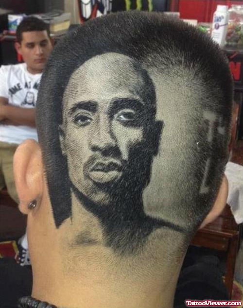 Grey Ink Man Portrait Head Tattoo