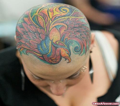 Color Ink Flying Phoenix Head Tattoo