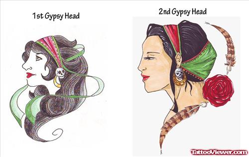 Color Girls Head Tattoo Design