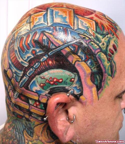 Color Biomechanical Head Tattoo For Men