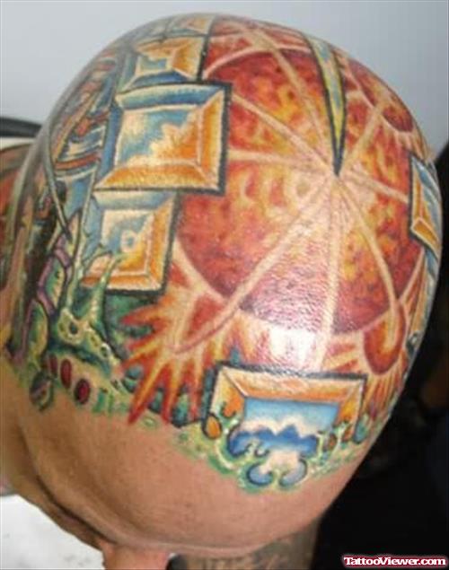 Colorful Tattoo On Head
