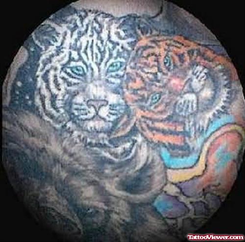 Tiger & Cub Tattoo On Head
